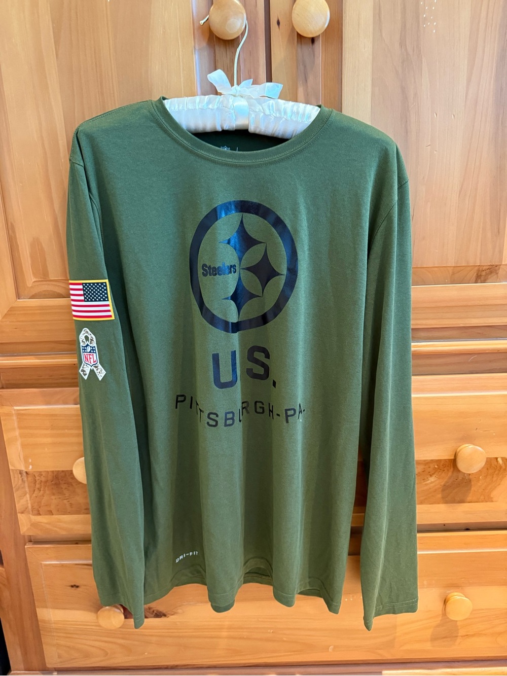 Nike NFL Olive Green Long Sleeve Pittsburgh Steelers USA Logo Tee